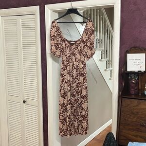 Abercrombie & Fitch Floral Midi Dress in Maroon and Cream